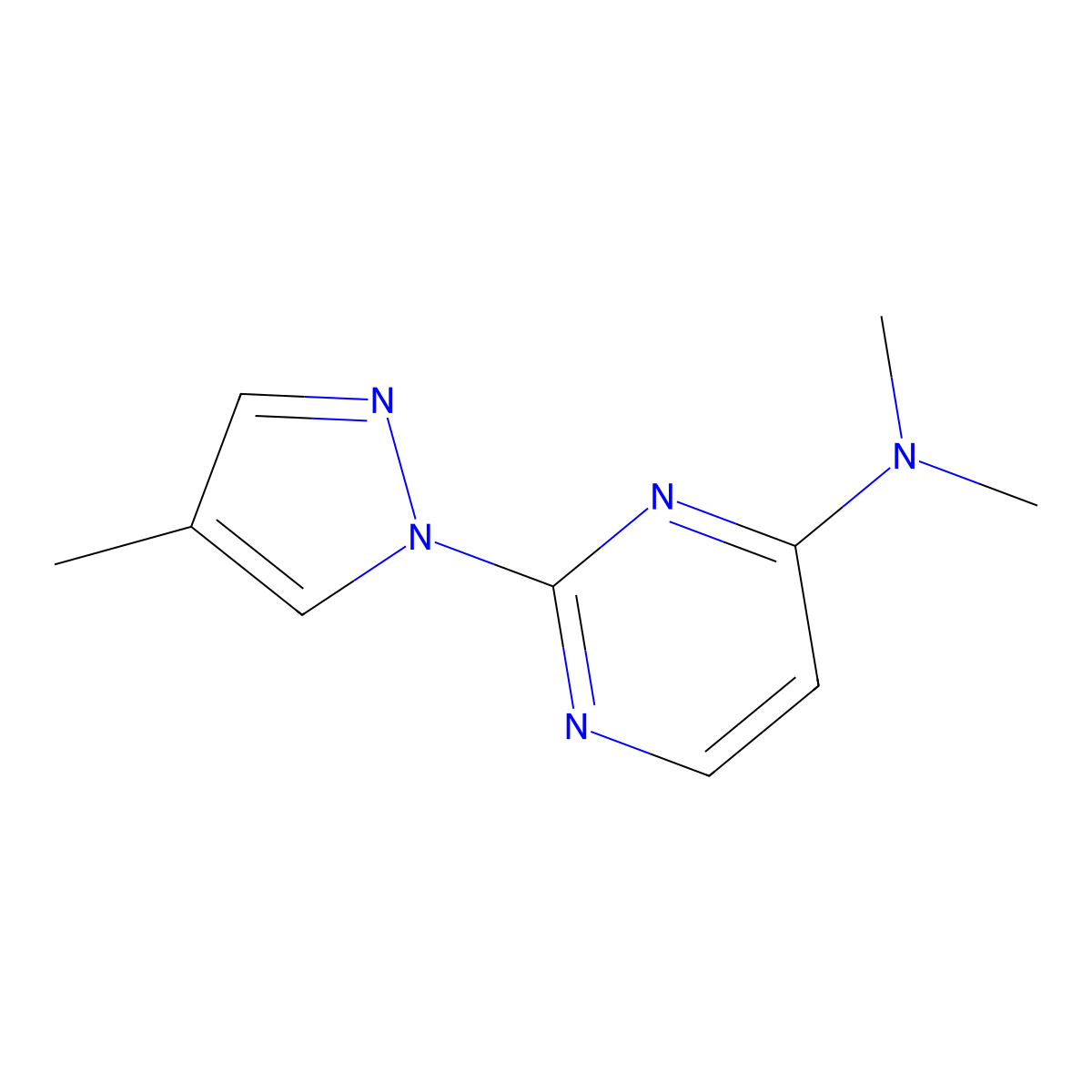 N,N-dimethyl-2-(4-methyl-1H-pyrazol-1-yl)pyrimidin-4-amine molecular structure, CAS 2320178-50-3