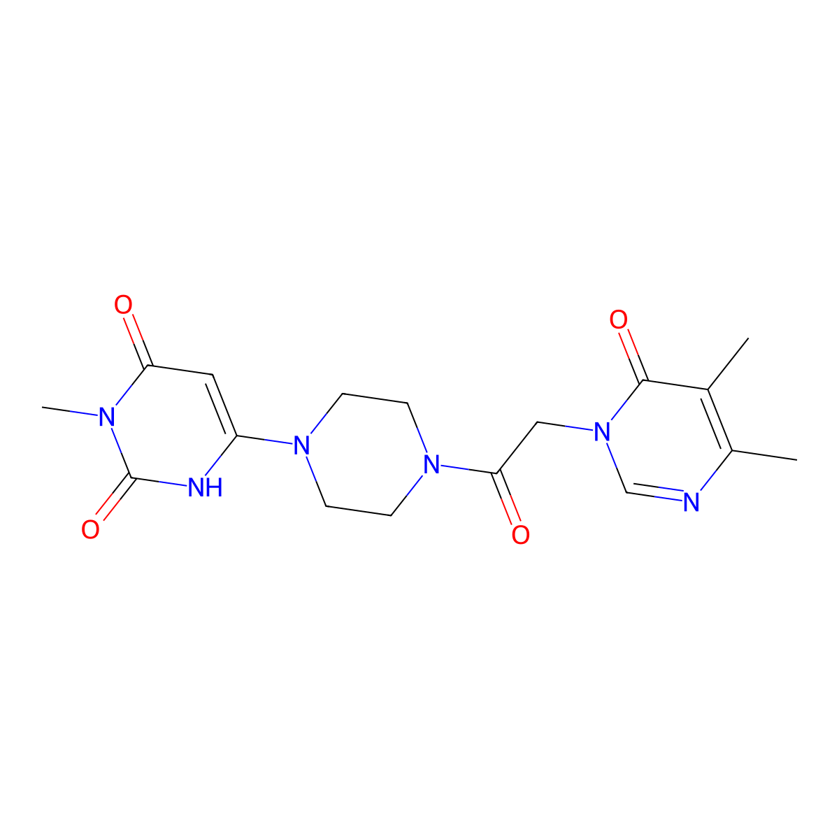6-{4-[2-(4,5-Dimethyl-6-oxo-1,6-dihydropyrimidin-1-yl)acetyl]piperazin-1-yl}-3-methyl-1,2,3,4-tetrahydropyrimidine-2,4-dione molecular structure, CAS 2320178-83-2