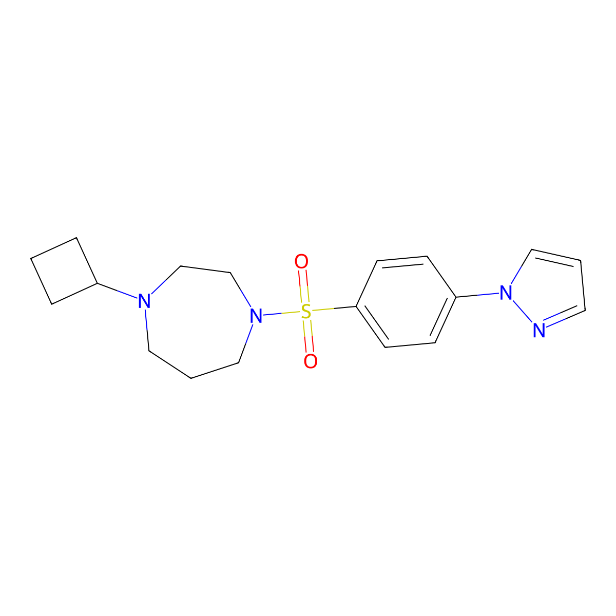 1-cyclobutyl-4-[4-(1H-pyrazol-1-yl)benzenesulfonyl]-1,4-diazepane molecular structure, CAS 2320178-97-8