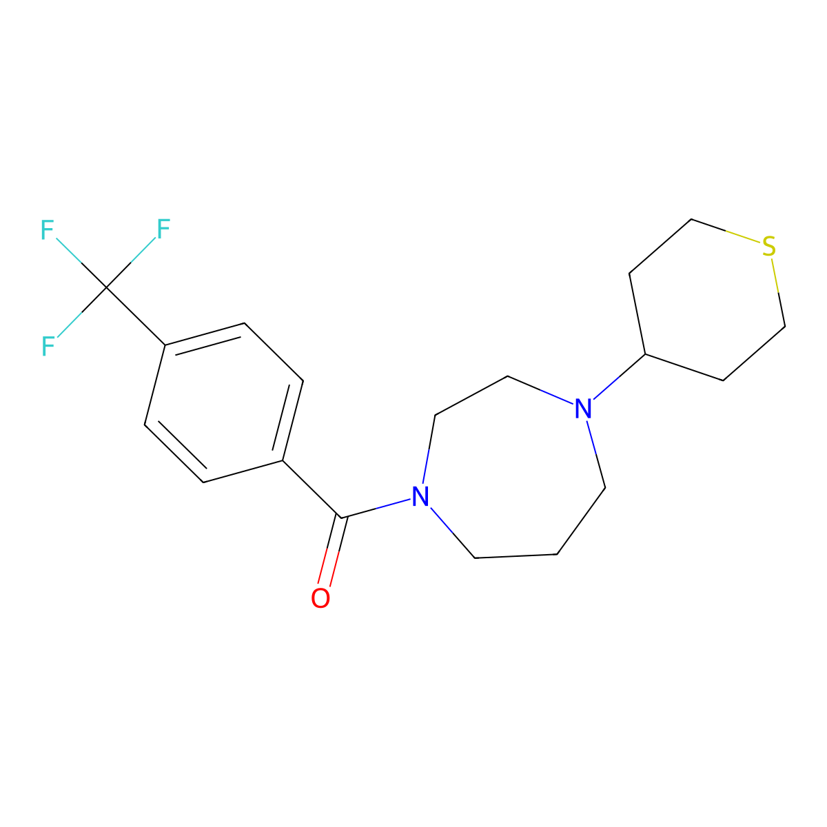 1-(Thian-4-yl)-4-[4-(trifluoromethyl)benzoyl]-1,4-diazepane molecular structure, CAS 2320179-17-5