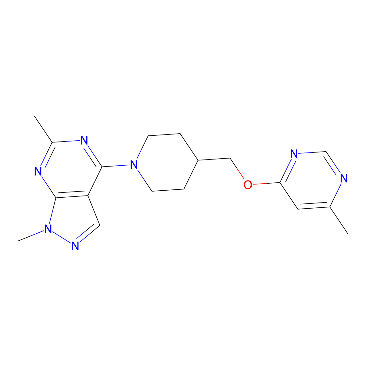 4-[(1-{1,6-dimethyl-1H-pyrazolo[3,4-d]pyrimidin-4-yl}piperidin-4-yl)methoxy]-6-methylpyrimidine molecular structure, CAS 2320179-30-2