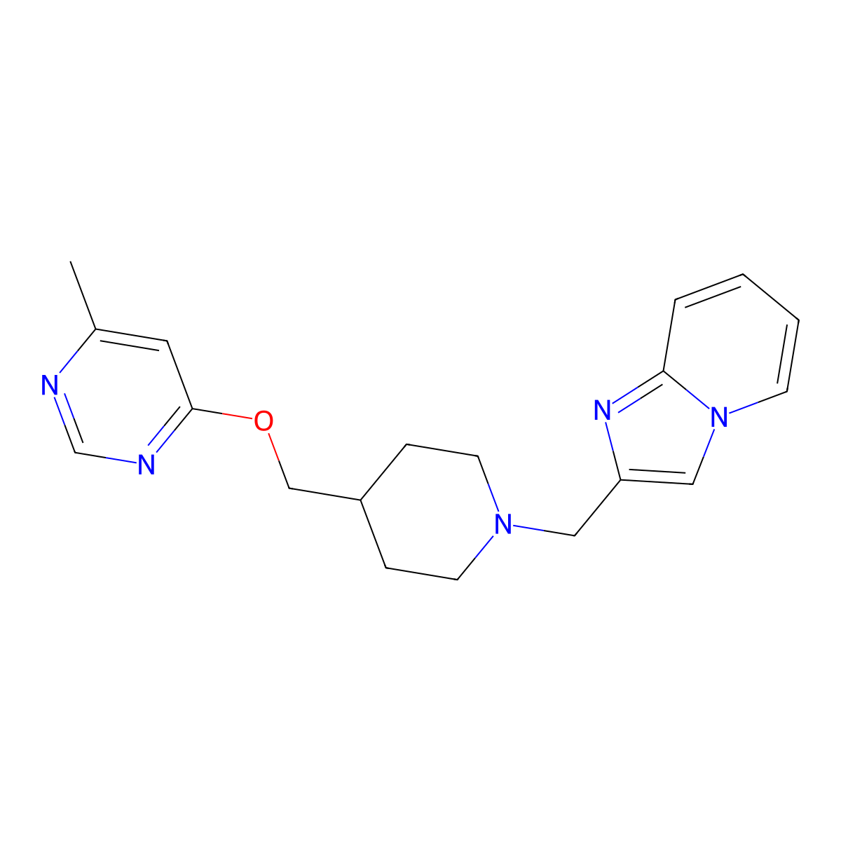 4-{[1-({Imidazo[1,2-a]pyridin-2-yl}methyl)piperidin-4-yl]methoxy}-6-methylpyrimidine molecular structure, CAS 2320179-46-0