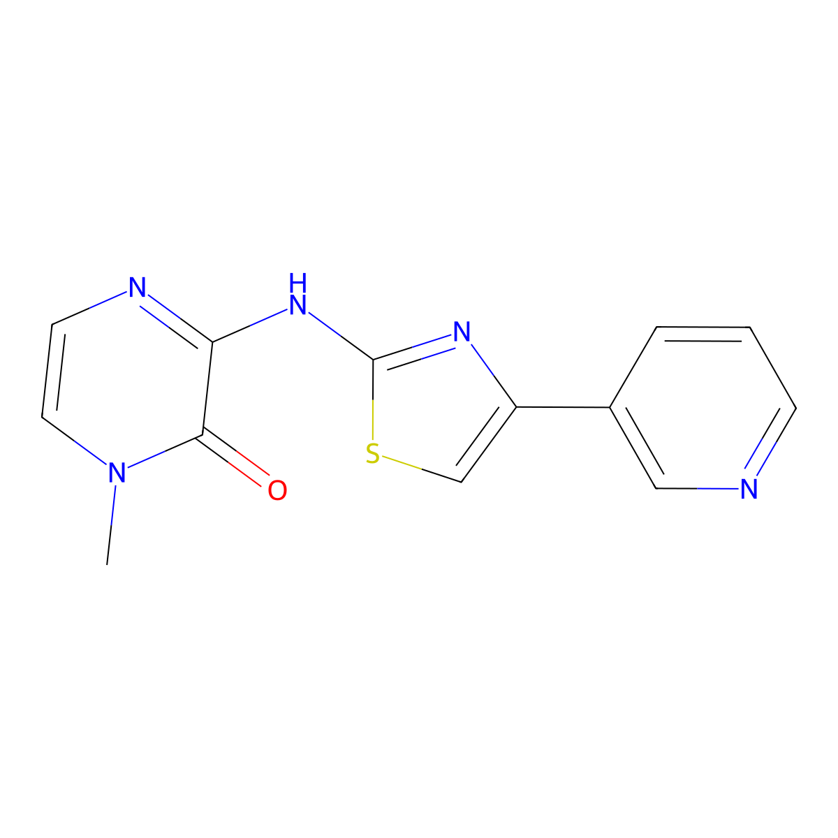 1-methyl-3-((4-(pyridin-3-yl)thiazol-2-yl)amino)pyrazin-2(1H)-one molecular structure, CAS 2320179-51-7
