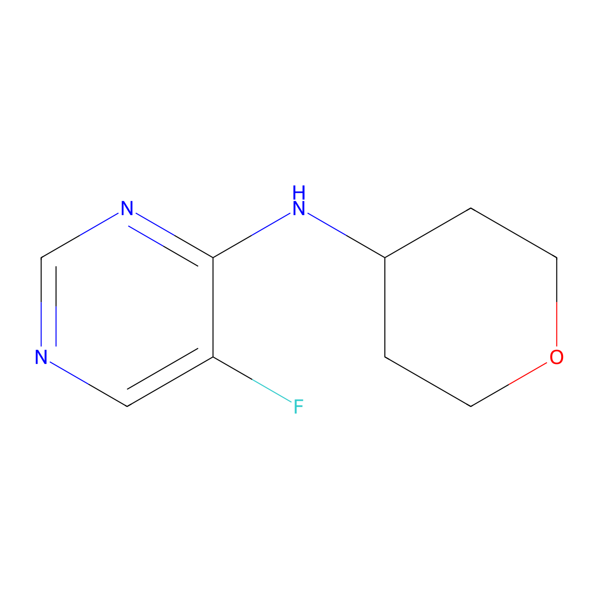 5-fluoro-N-(oxan-4-yl)pyrimidin-4-amine molecular structure, CAS 2320195-68-2