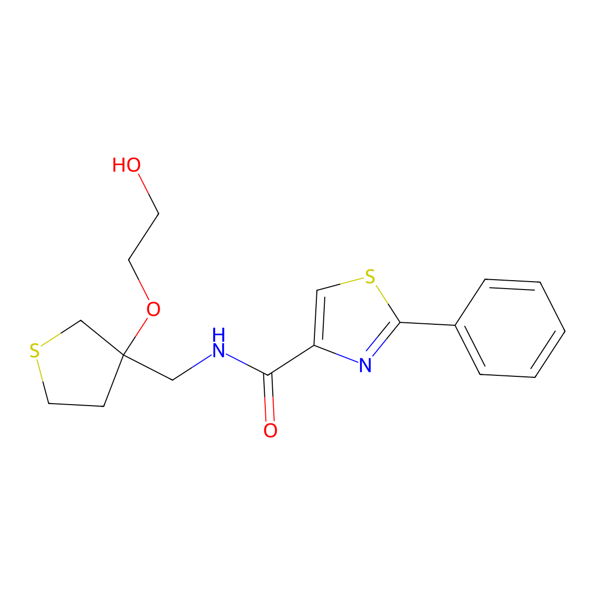 N-{[3-(2-hydroxyethoxy)thiolan-3-yl]methyl}-2-phenyl-1,3-thiazole-4-carboxamide molecular structure, CAS 2320208-17-9