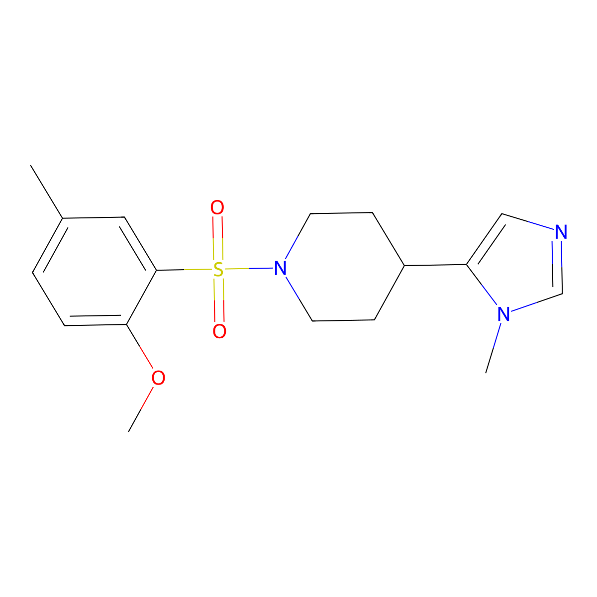 1-(2-methoxy-5-methylbenzenesulfonyl)-4-(1-methyl-1H-imidazol-5-yl)piperidine molecular structure, CAS 2320208-23-7