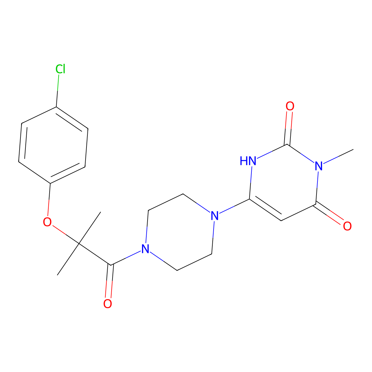 6-(4-(2-(4-chlorophenoxy)-2-methylpropanoyl)piperazin-1-yl)-3-methylpyrimidine-2,4(1H,3H)-dione molecular structure, CAS 2320208-61-3