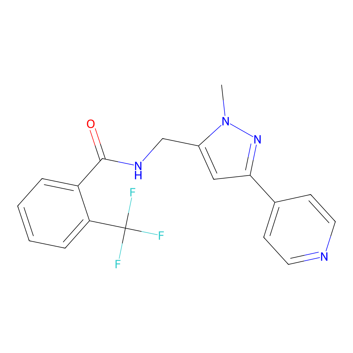 N-{[1-methyl-3-(pyridin-4-yl)-1H-pyrazol-5-yl]methyl}-2-(trifluoromethyl)benzamide molecular structure, CAS 2320208-71-5