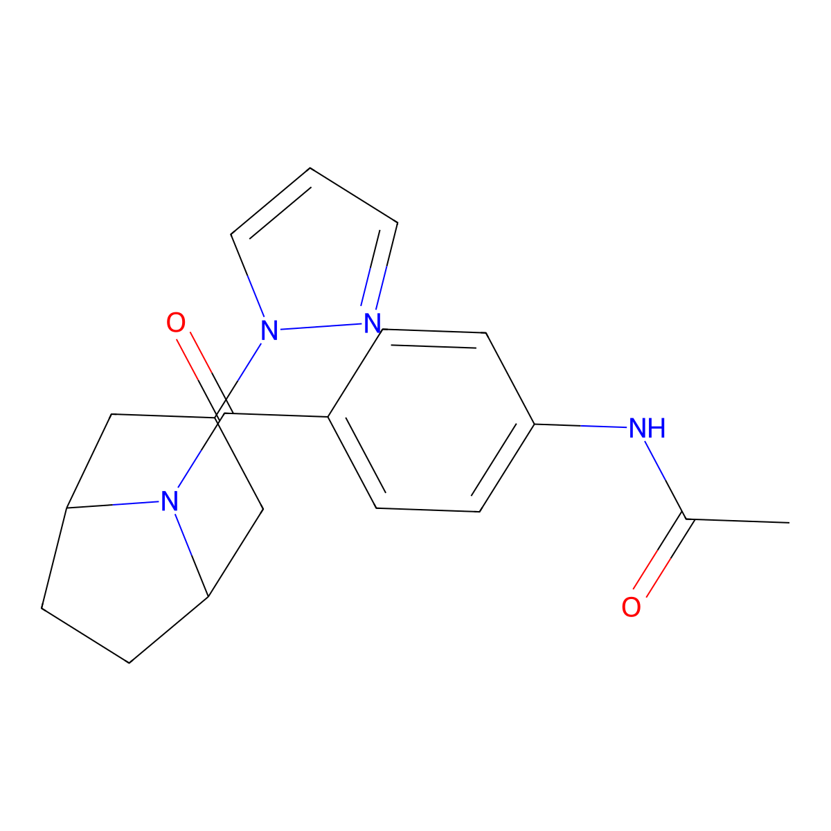 N-(4-((1R,5S)-3-(1H-pyrazol-1-yl)-8-azabicyclo[3.2.1]octane-8-carbonyl)phenyl)acetamide molecular structure, CAS 2320208-75-9