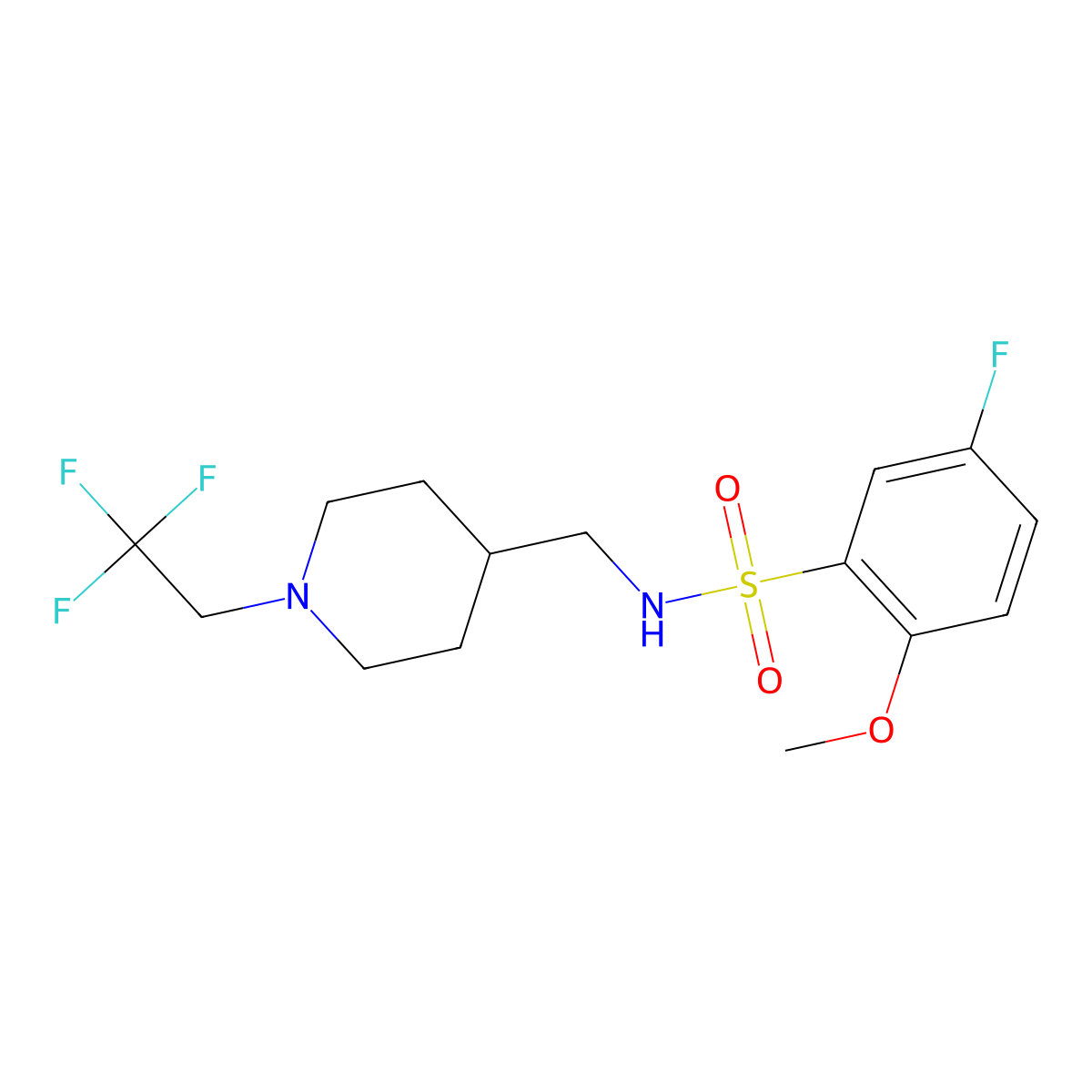 5-fluoro-2-methoxy-N-{[1-(2,2,2-trifluoroethyl)piperidin-4-yl]methyl}benzene-1-sulfonamide molecular structure, CAS 2320208-80-6
