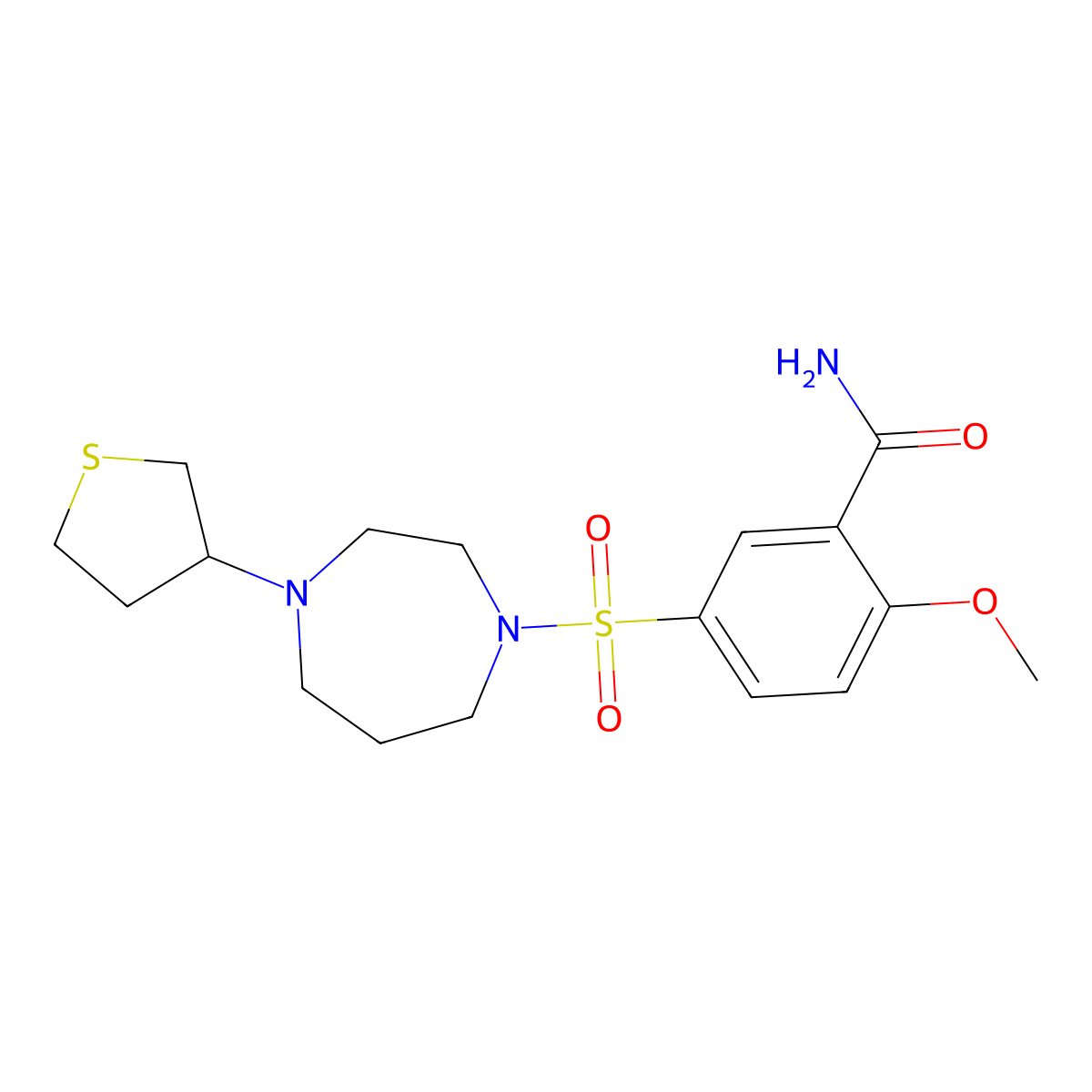 2-Methoxy-5-{[4-(thiolan-3-yl)-1,4-diazepan-1-yl]sulfonyl}benzamide molecular structure, CAS 2320208-89-5