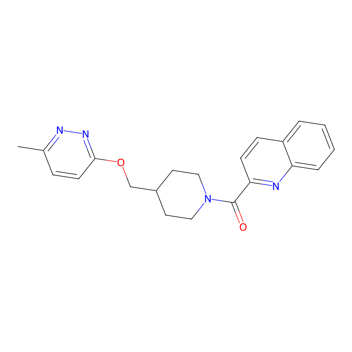 2-(4-{[(6-Methylpyridazin-3-yl)oxy]methyl}piperidine-1-carbonyl)quinoline molecular structure, CAS 2320208-99-7