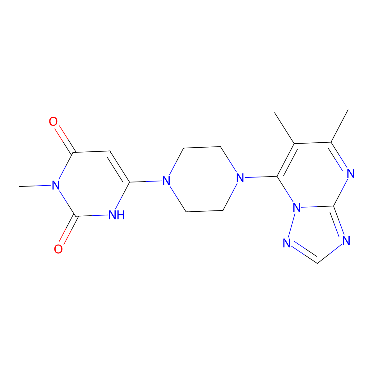 6-(4-(5,6-dimethyl-[1,2,4]triazolo[1,5-a]pyrimidin-7-yl)piperazin-1-yl)-3-methylpyrimidine-2,4(1H,3H)-dione molecular structure, CAS 2320209-16-1