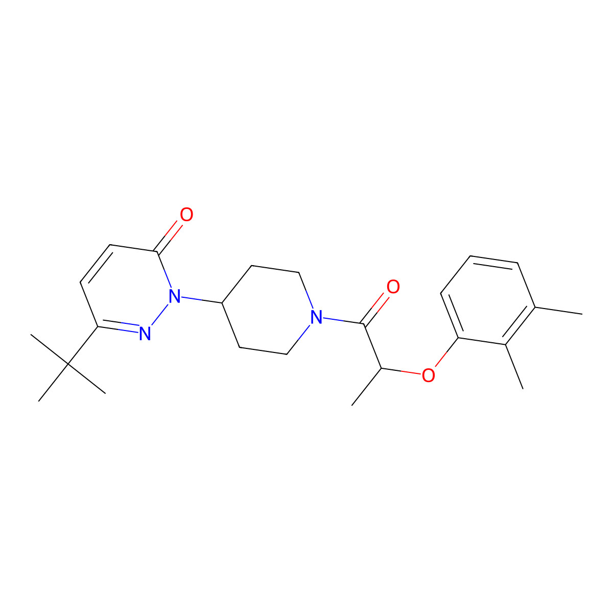 6-Tert-butyl-2-{1-[2-(2,3-dimethylphenoxy)propanoyl]piperidin-4-yl}-2,3-dihydropyridazin-3-one molecular structure, CAS 2320209-22-9