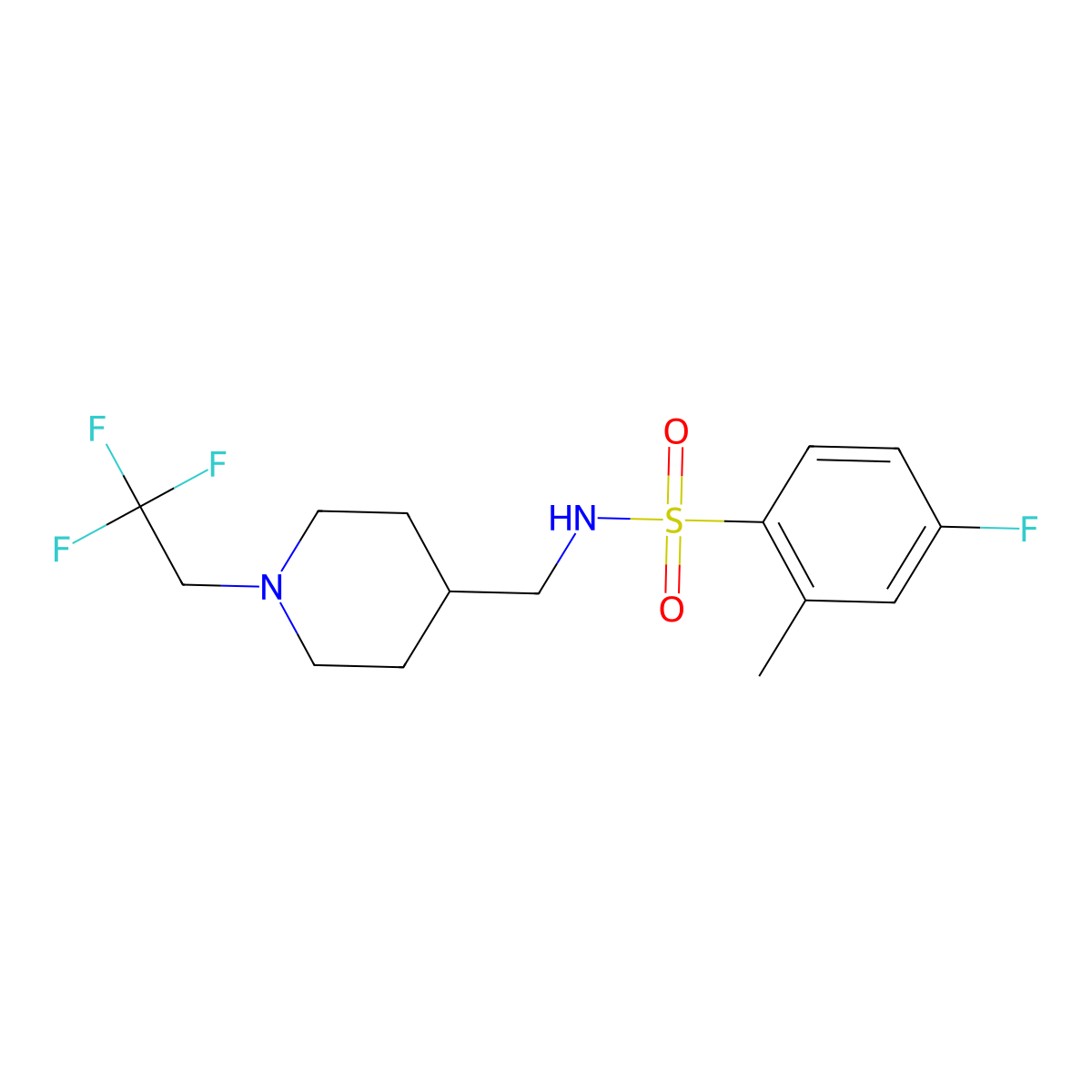 4-fluoro-2-methyl-N-{[1-(2,2,2-trifluoroethyl)piperidin-4-yl]methyl}benzene-1-sulfonamide molecular structure, CAS 2320209-30-9
