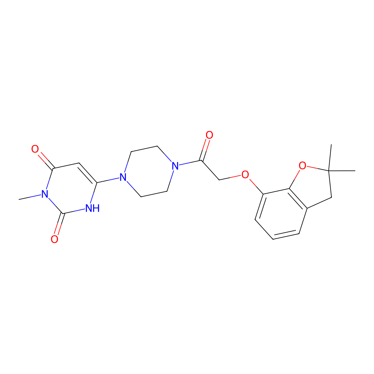 6-(4-(2-((2,2-dimethyl-2,3-dihydrobenzofuran-7-yl)oxy)acetyl)piperazin-1-yl)-3-methylpyrimidine-2,4(1H,3H)-dione molecular structure, CAS 2320209-37-6