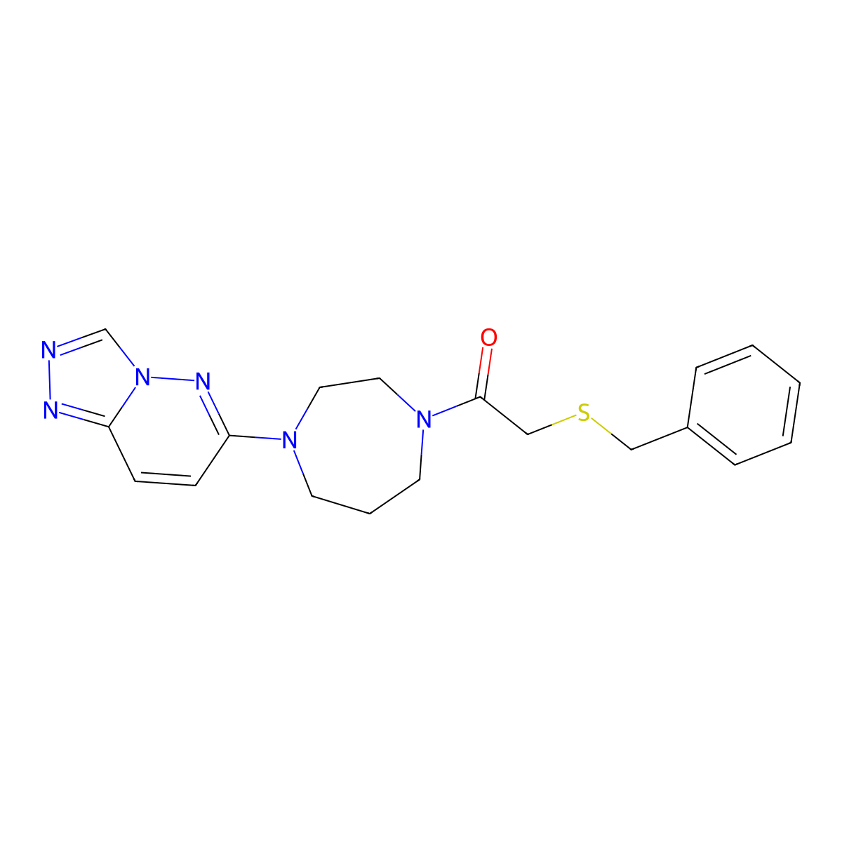 2-(Benzylsulfanyl)-1-(4-{[1,2,4]triazolo[4,3-b]pyridazin-6-yl}-1,4-diazepan-1-yl)ethan-1-one molecular structure, CAS 2320209-41-2