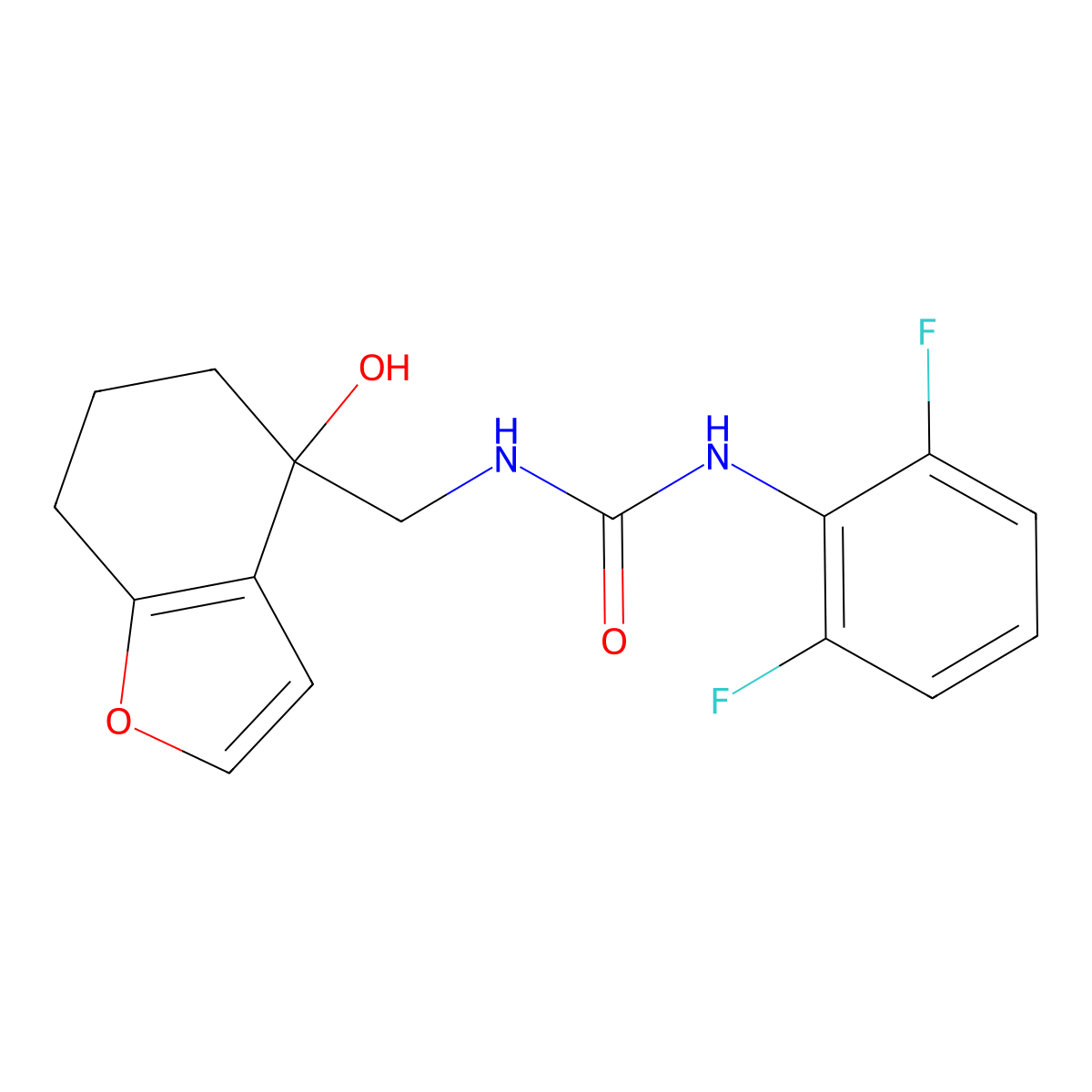 1-(2,6-Difluorophenyl)-3-[(4-hydroxy-4,5,6,7-tetrahydro-1-benzofuran-4-yl)methyl]urea molecular structure, CAS 2320209-45-6