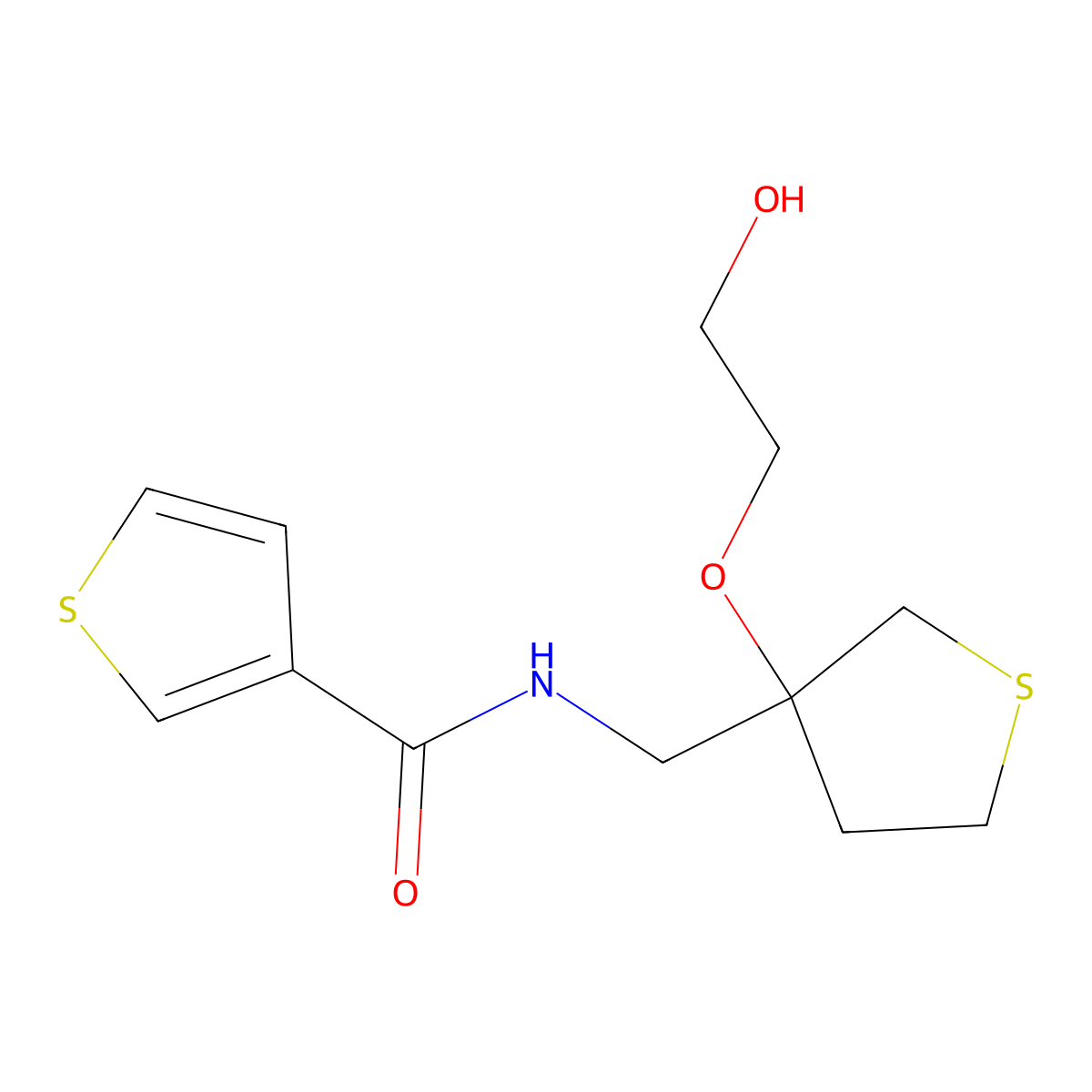 N-{[3-(2-hydroxyethoxy)thiolan-3-yl]methyl}thiophene-3-carboxamide molecular structure, CAS 2320209-47-8
