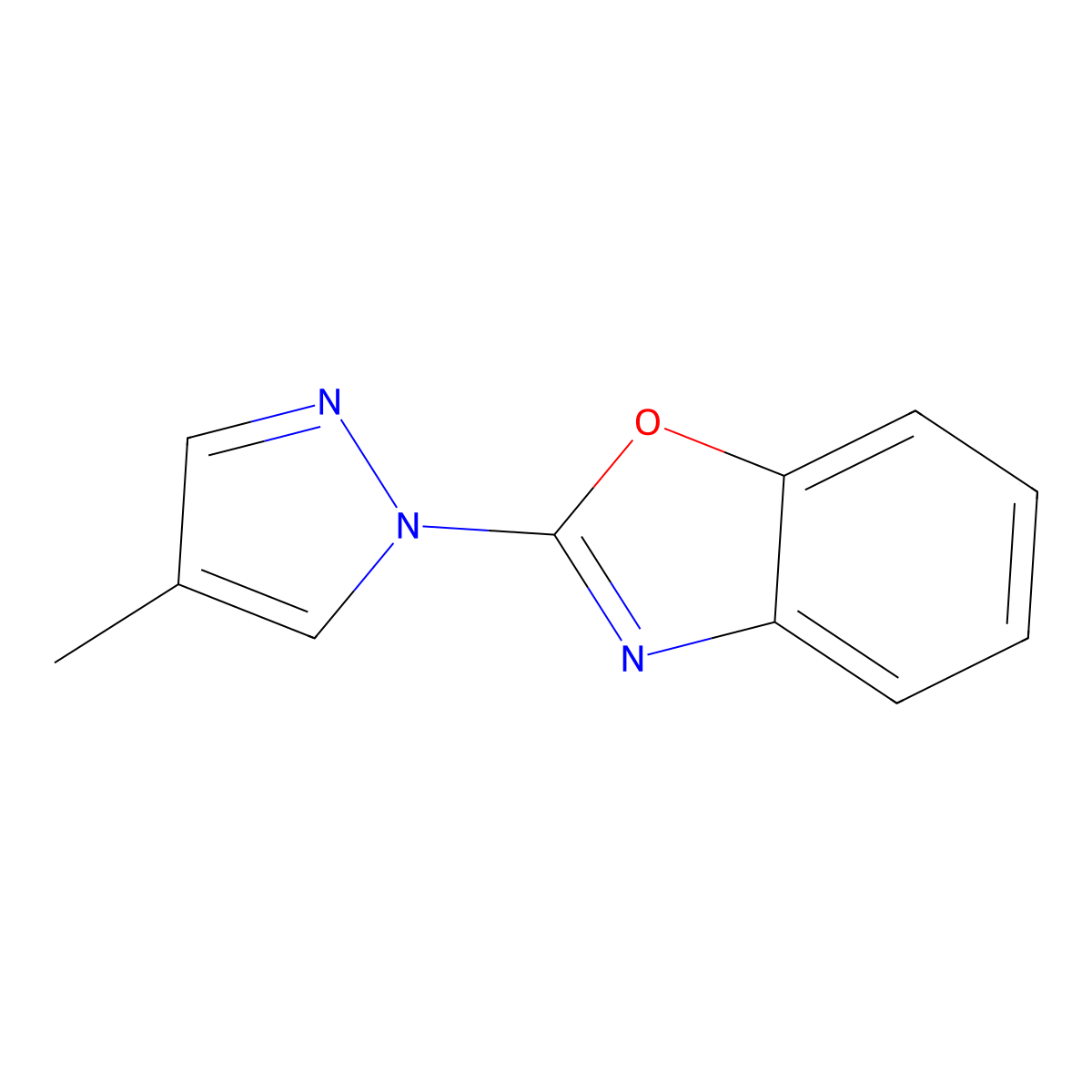 2-(4-methyl-1H-pyrazol-1-yl)-1,3-benzoxazole molecular structure, CAS 2320209-52-5