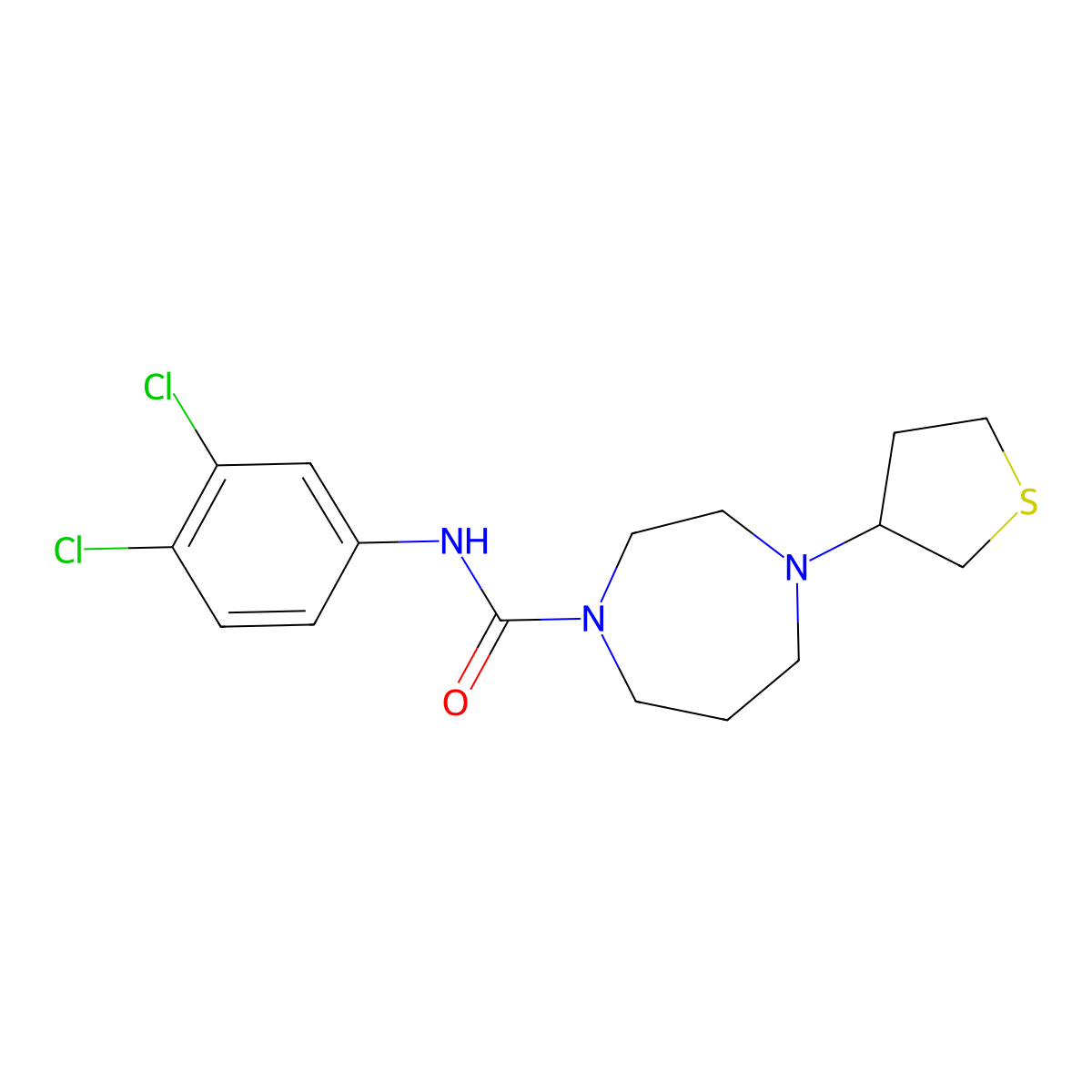N-(3,4-dichlorophenyl)-4-(thiolan-3-yl)-1,4-diazepane-1-carboxamide molecular structure, CAS 2320209-57-0