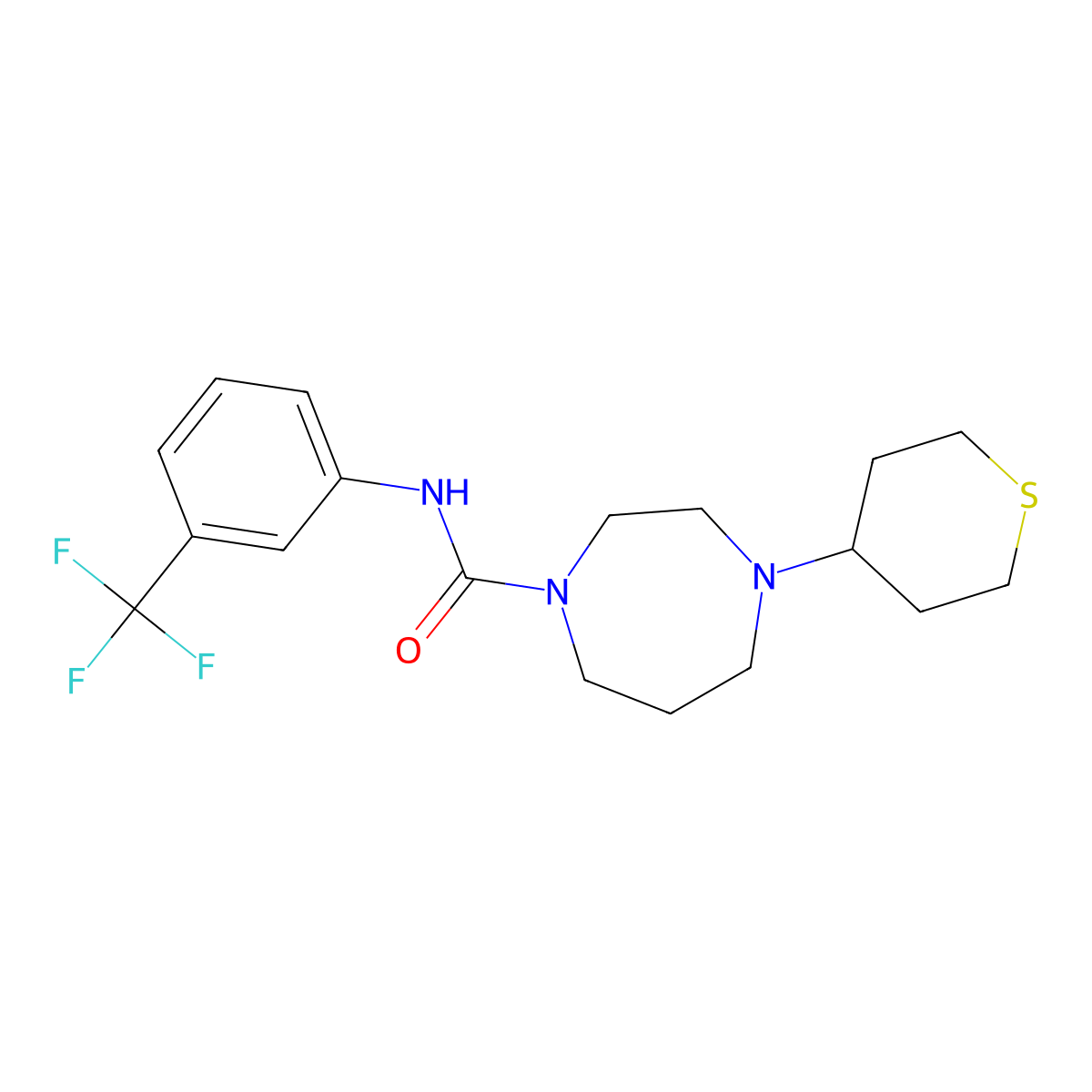 4-(Thian-4-yl)-N-[3-(trifluoromethyl)phenyl]-1,4-diazepane-1-carboxamide molecular structure, CAS 2320209-62-7
