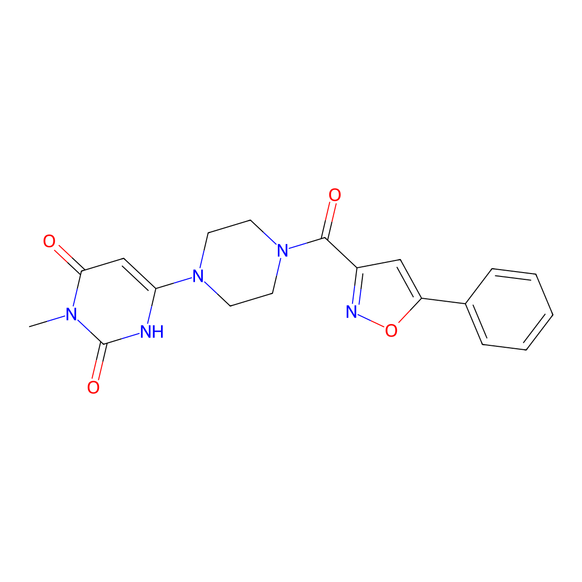 3-methyl-6-(4-(5-phenylisoxazole-3-carbonyl)piperazin-1-yl)pyrimidine-2,4(1H,3H)-dione molecular structure, CAS 2320209-70-7