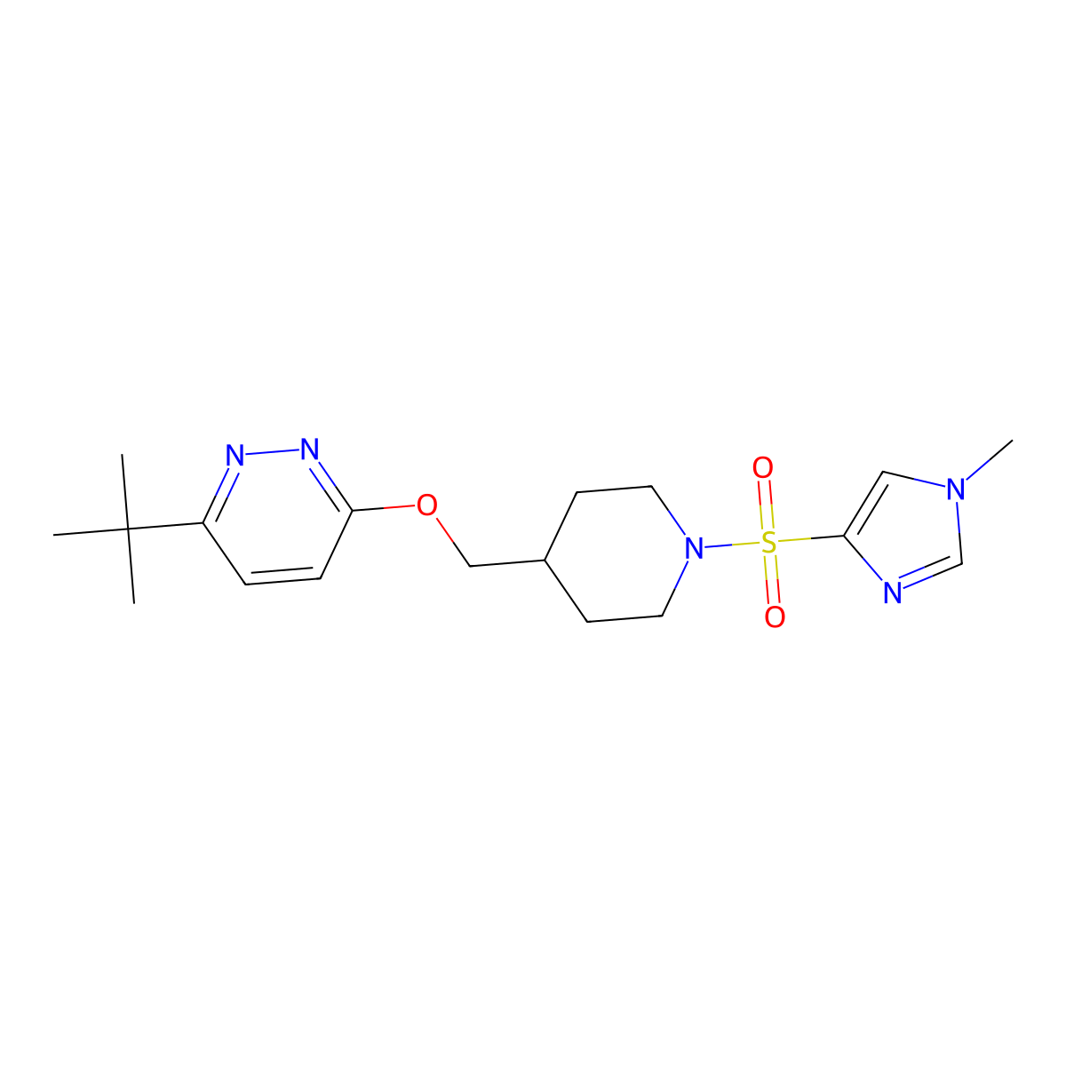 3-tert-butyl-6-({1-[(1-methyl-1H-imidazol-4-yl)sulfonyl]piperidin-4-yl}methoxy)pyridazine molecular structure, CAS 2320209-87-6