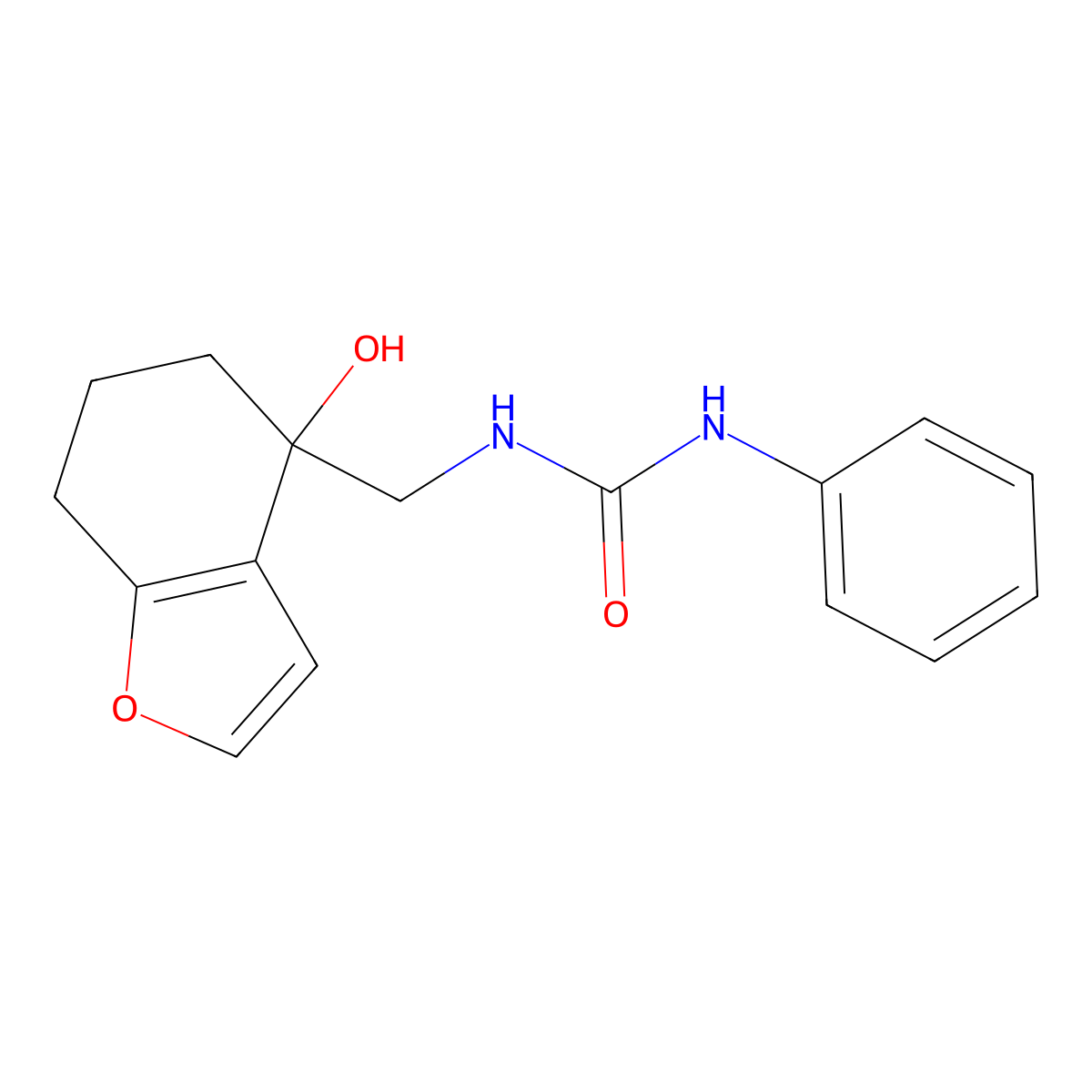 1-((4-Hydroxy-4,5,6,7-tetrahydrobenzofuran-4-yl)methyl)-3-phenylurea molecular structure, CAS 2320209-93-4