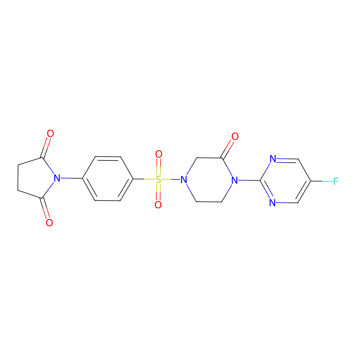 1-(4-((4-(5-Fluoropyrimidin-2-yl)-3-oxopiperazin-1-yl)sulfonyl)phenyl)pyrrolidine-2,5-dione molecular structure, CAS 2320210-08-8