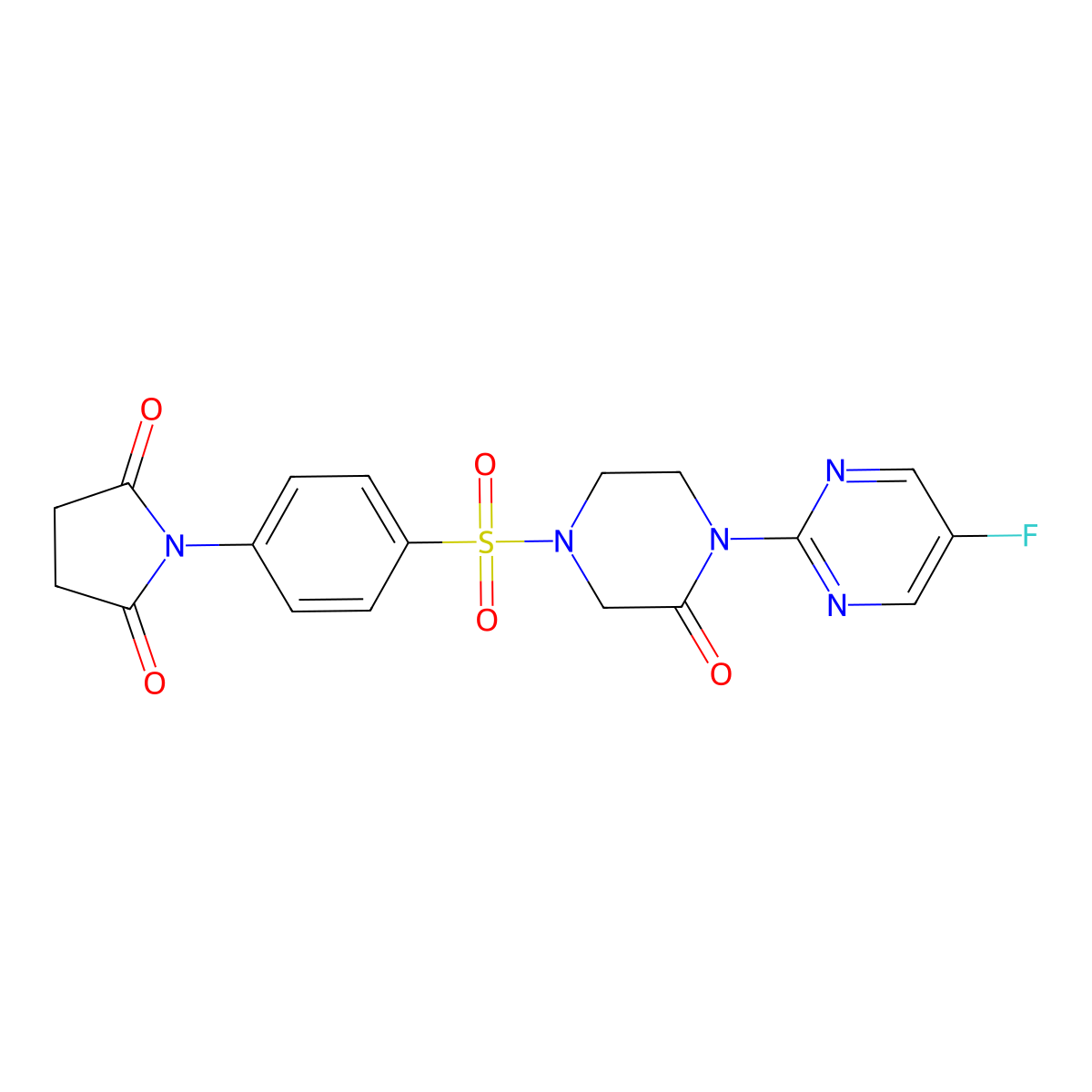 1-(4-((4-(5-Fluoropyrimidin-2-yl)-3-oxopiperazin-1-yl)sulfonyl)phenyl)pyrrolidine-2,5-dione molecular structure, CAS 2320210-08-8