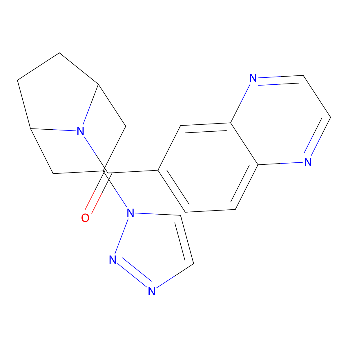 6-[3-(1H-1,2,3-triazol-1-yl)-8-azabicyclo[3.2.1]octane-8-carbonyl]quinoxaline molecular structure, CAS 2320210-13-5
