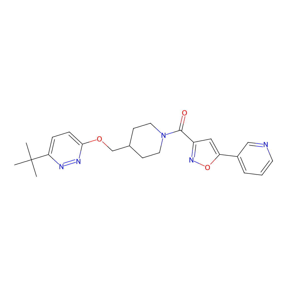 3-Tert-butyl-6-({1-[5-(pyridin-3-yl)-1,2-oxazole-3-carbonyl]piperidin-4-yl}methoxy)pyridazine molecular structure, CAS 2320210-20-4