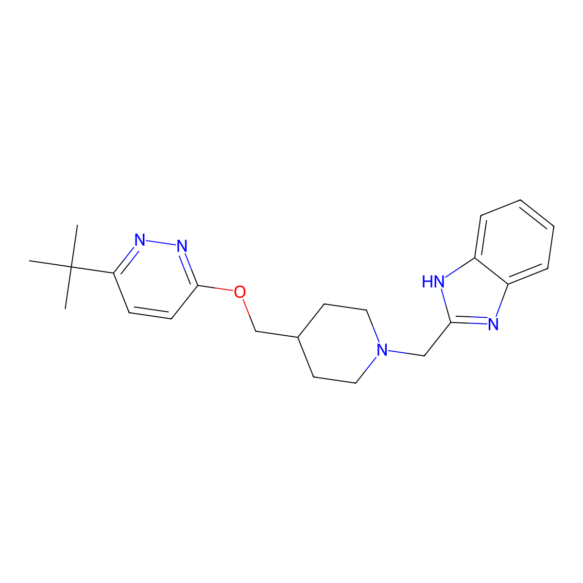 2-[(4-{[(6-tert-butylpyridazin-3-yl)oxy]methyl}piperidin-1-yl)methyl]-1H-1,3-benzodiazole molecular structure, CAS 2320210-61-3