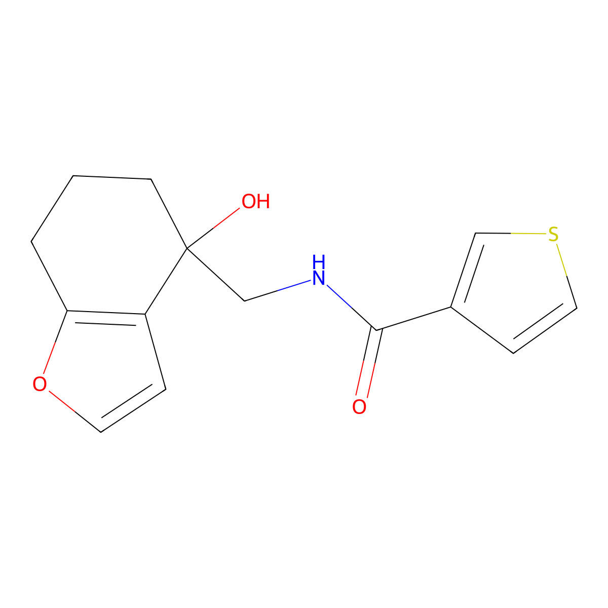 N-((4-hydroxy-4,5,6,7-tetrahydrobenzofuran-4-yl)methyl)thiophene-3-carboxamide molecular structure, CAS 2320210-74-8