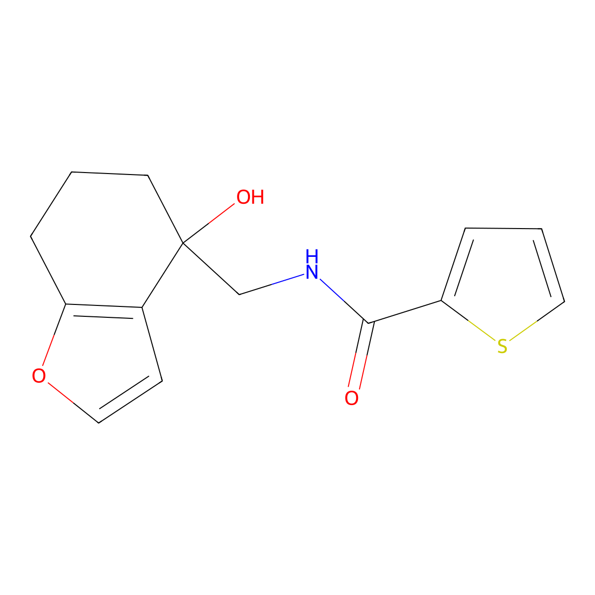 N-[(4-hydroxy-4,5,6,7-tetrahydro-1-benzofuran-4-yl)methyl]thiophene-2-carboxamide molecular structure, CAS 2320210-86-2