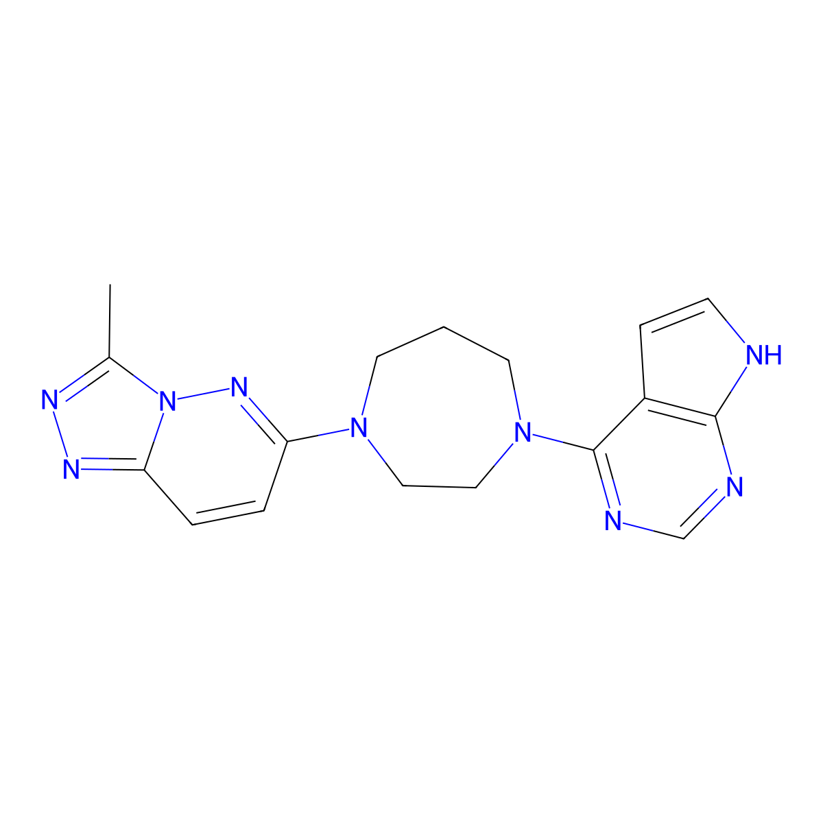 1-{3-methyl-[1,2,4]triazolo[4,3-b]pyridazin-6-yl}-4-{7H-pyrrolo[2,3-d]pyrimidin-4-yl}-1,4-diazepane molecular structure, CAS 2320211-15-0