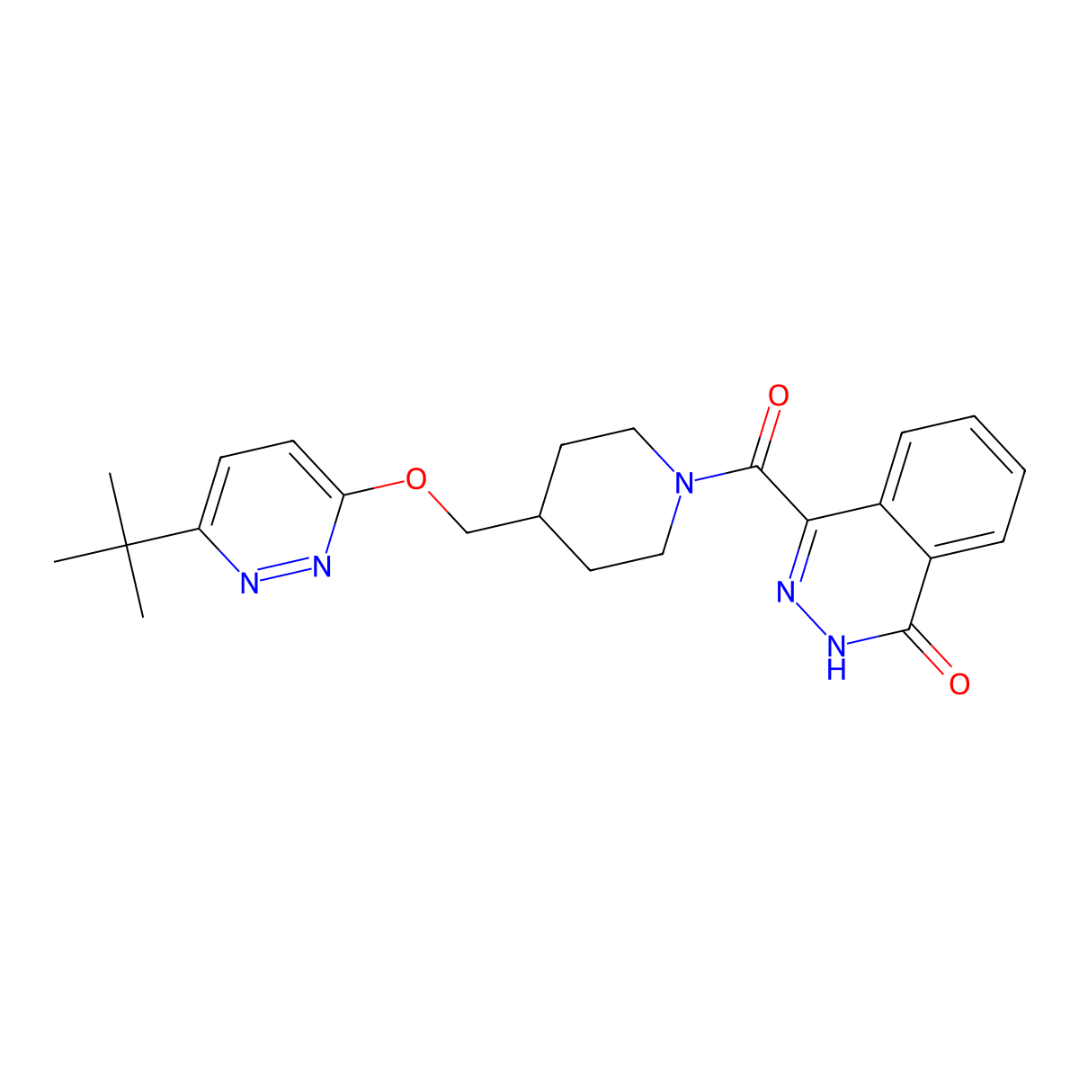 4-(4-{[(6-Tert-butylpyridazin-3-yl)oxy]methyl}piperidine-1-carbonyl)-1,2-dihydrophthalazin-1-one molecular structure, CAS 2320211-42-3
