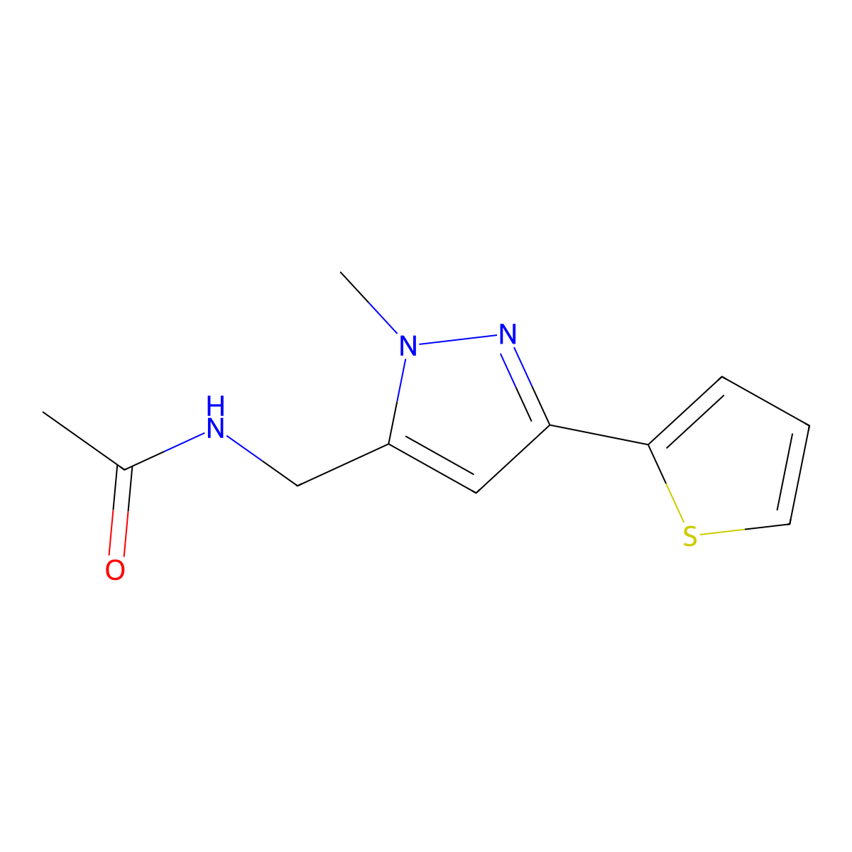 N-{[1-methyl-3-(thiophen-2-yl)-1H-pyrazol-5-yl]methyl}acetamide molecular structure, CAS 2320211-64-9