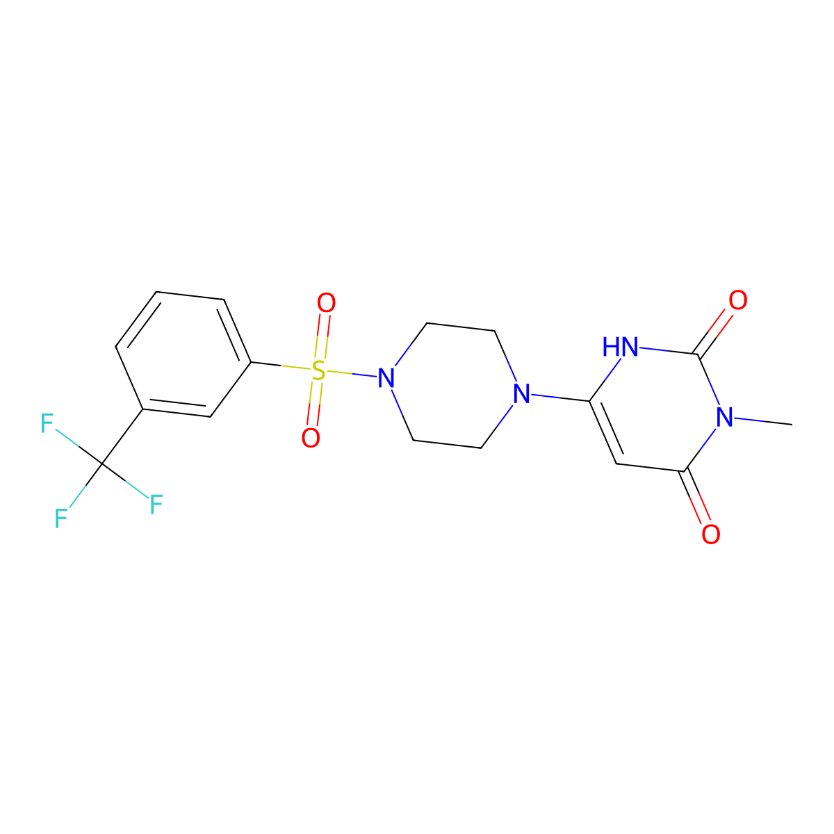 3-Methyl-6-{4-[3-(trifluoromethyl)benzenesulfonyl]piperazin-1-yl}-1,2,3,4-tetrahydropyrimidine-2,4-dione molecular structure, CAS 2320211-76-3