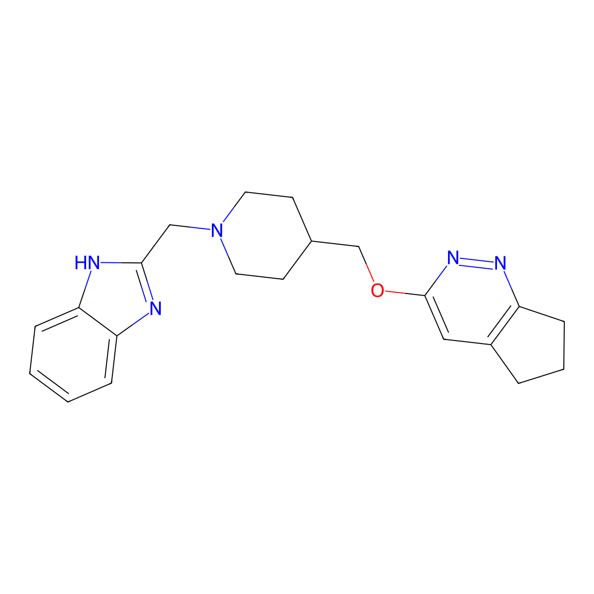 2-{[4-({5H,6H,7H-cyclopenta[c]pyridazin-3-yloxy}methyl)piperidin-1-yl]methyl}-1H-1,3-benzodiazole molecular structure, CAS 2320211-77-4
