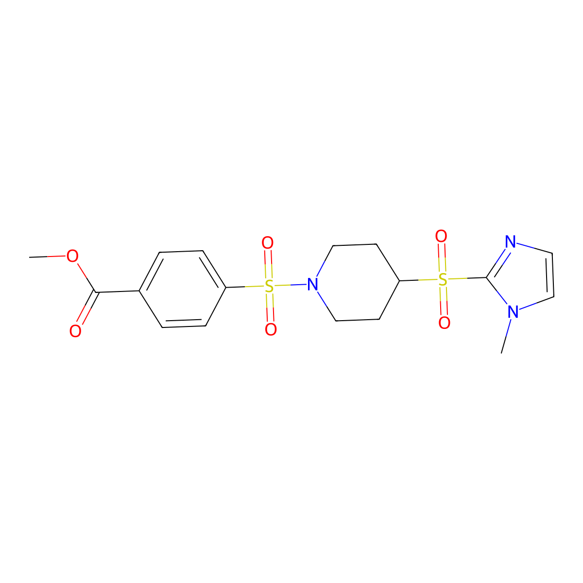 methyl 4-({4-[(1-methyl-1H-imidazol-2-yl)sulfonyl]piperidin-1-yl}sulfonyl)benzoate molecular structure, CAS 2320211-93-4
