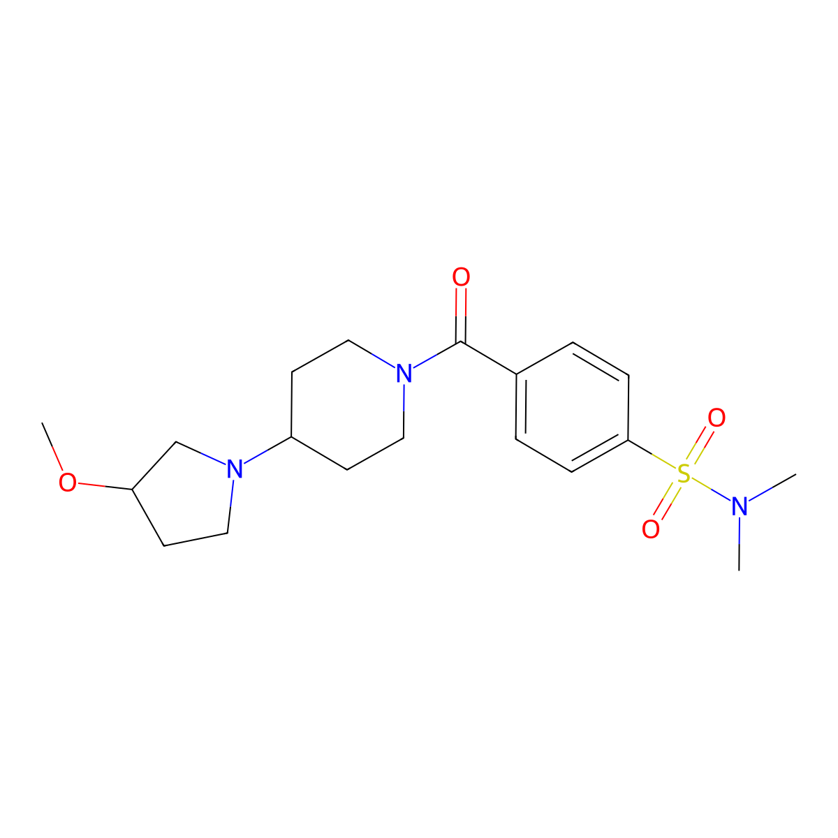 4-(4-(3-methoxypyrrolidin-1-yl)piperidine-1-carbonyl)-N,N-dimethylbenzenesulfonamide molecular structure, CAS 2320211-94-5