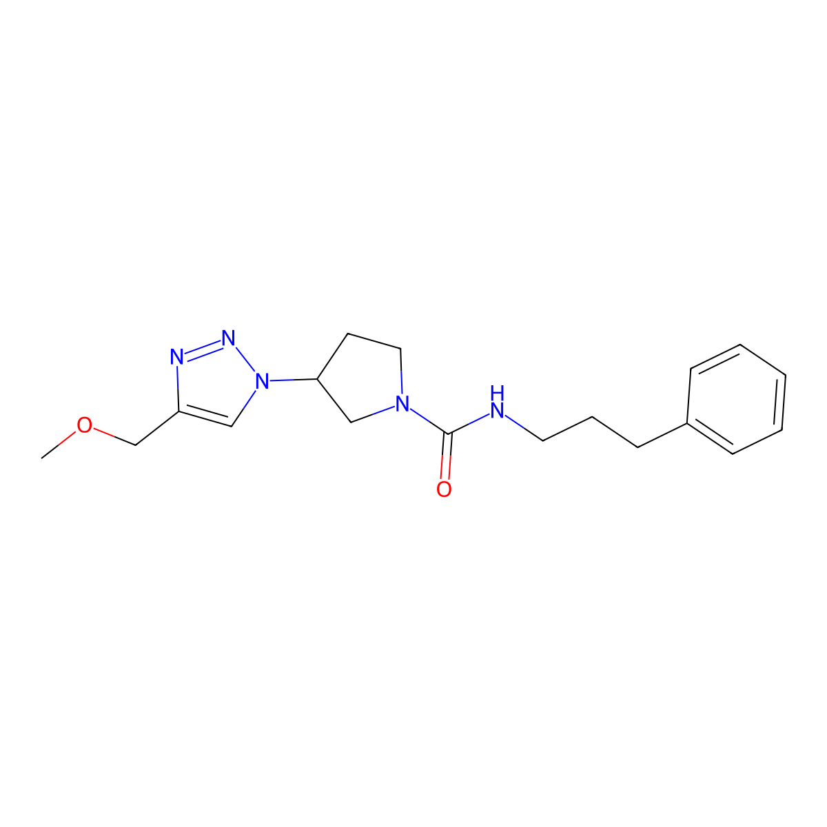 3-[4-(methoxymethyl)-1H-1,2,3-triazol-1-yl]-N-(3-phenylpropyl)pyrrolidine-1-carboxamide molecular structure, CAS 2320212-15-3