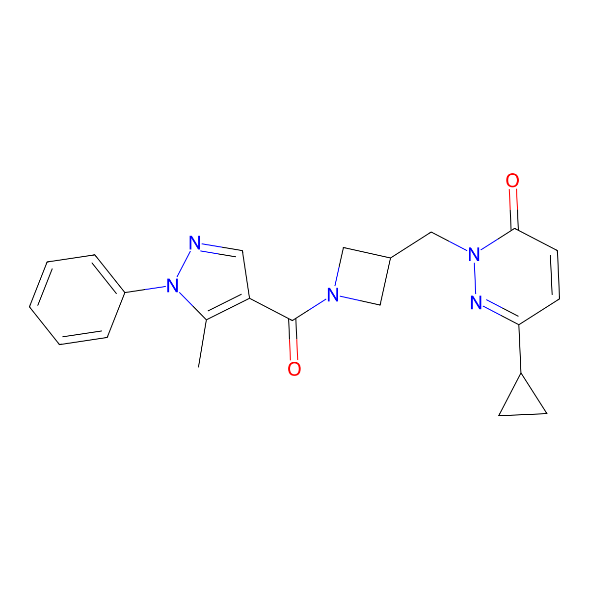 6-cyclopropyl-2-{[1-(5-methyl-1-phenyl-1H-pyrazole-4-carbonyl)azetidin-3-yl]methyl}-2,3-dihydropyridazin-3-one molecular structure, CAS 2320212-18-6
