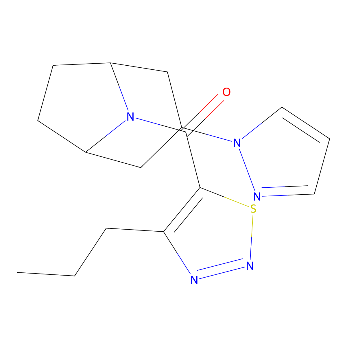 8-(4-propyl-1,2,3-thiadiazole-5-carbonyl)-3-(1H-pyrazol-1-yl)-8-azabicyclo[3.2.1]octane molecular structure, CAS 2320212-51-7