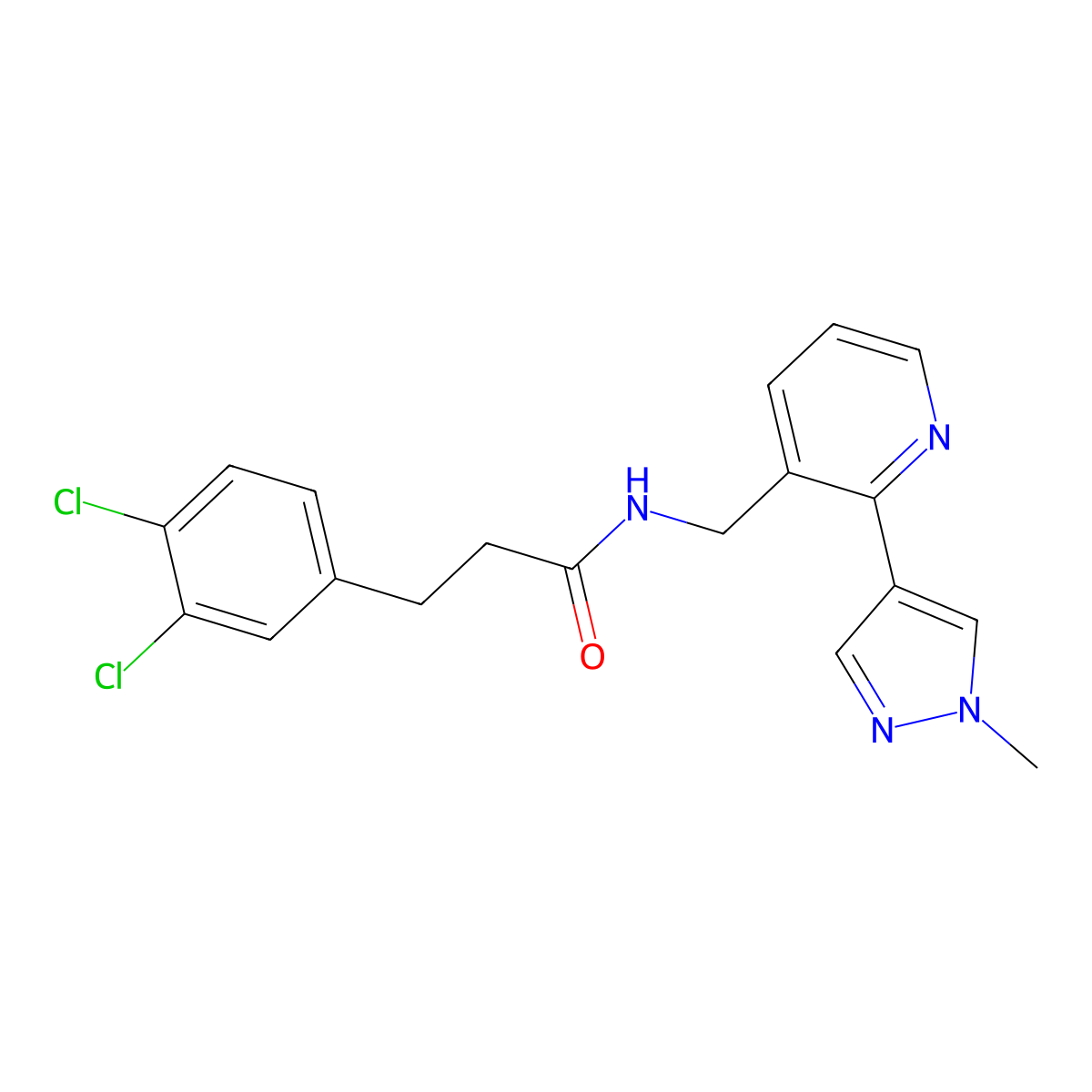 3-(3,4-dichlorophenyl)-N-{[2-(1-methyl-1H-pyrazol-4-yl)pyridin-3-yl]methyl}propanamide molecular structure, CAS 2320212-58-4