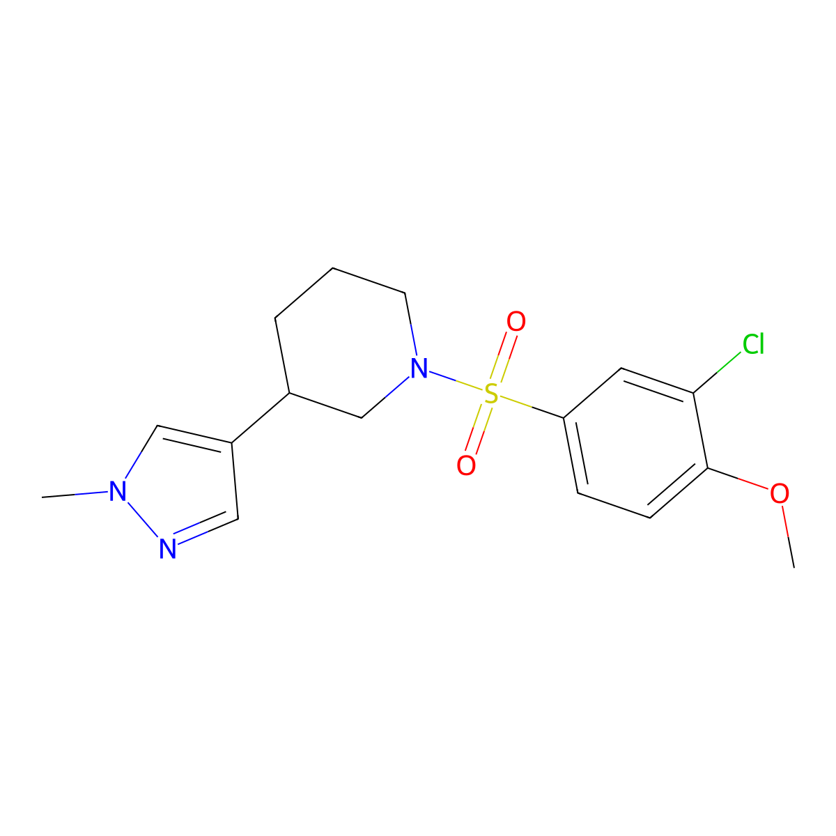 1-(3-chloro-4-methoxybenzenesulfonyl)-3-(1-methyl-1H-pyrazol-4-yl)piperidine molecular structure, CAS 2320212-60-8