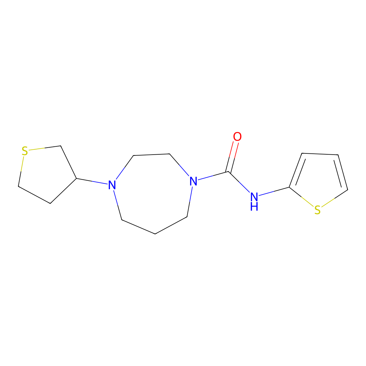 4-(thiolan-3-yl)-N-(thiophen-2-yl)-1,4-diazepane-1-carboxamide molecular structure, CAS 2320212-61-9