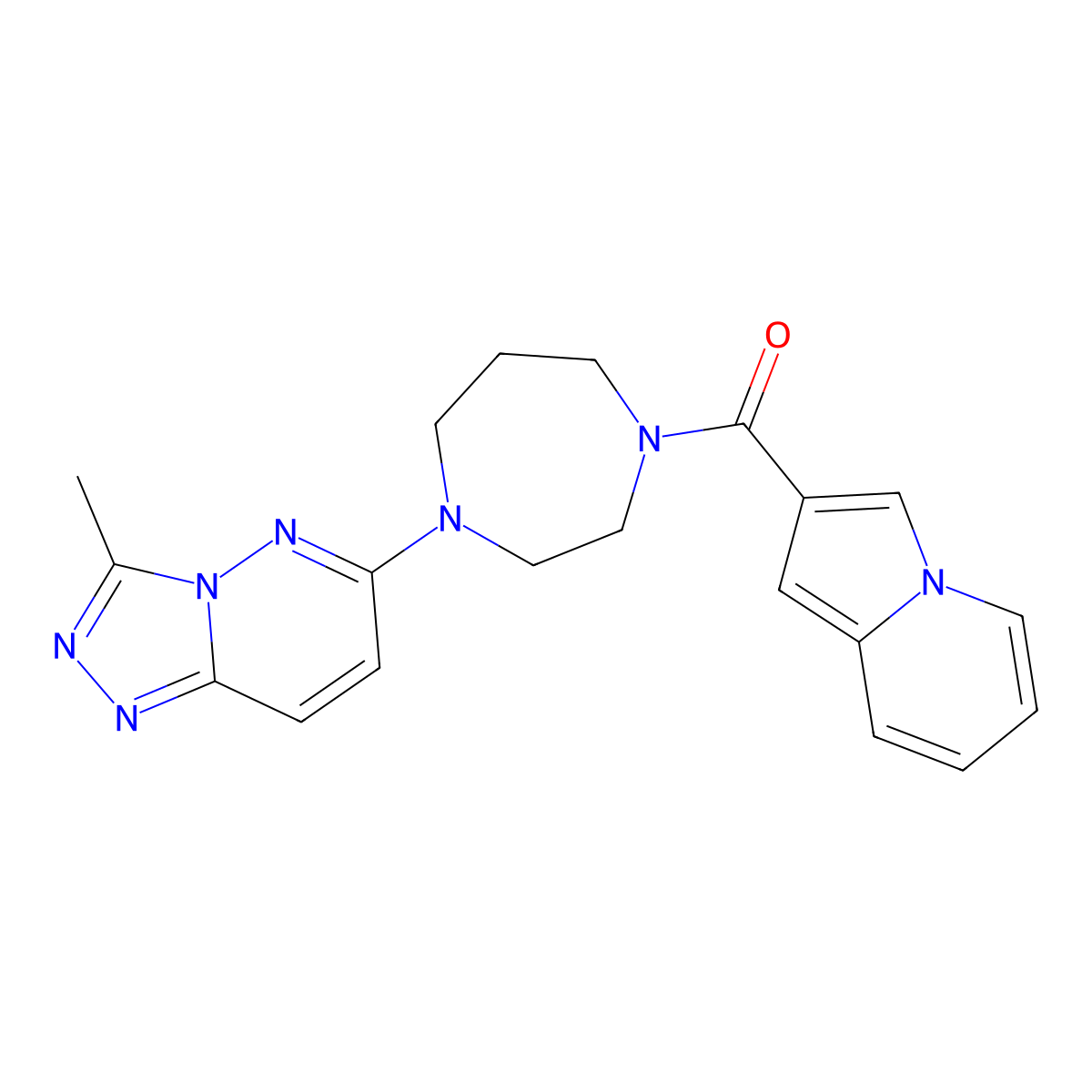 2-(4-{3-Methyl-[1,2,4]triazolo[4,3-b]pyridazin-6-yl}-1,4-diazepane-1-carbonyl)indolizine molecular structure, CAS 2320212-67-5